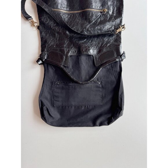 FOLEY + CORINNA Mid City Black Crinkle Leather Foldover Crossbody Bag Purse - Picture 11 of 14